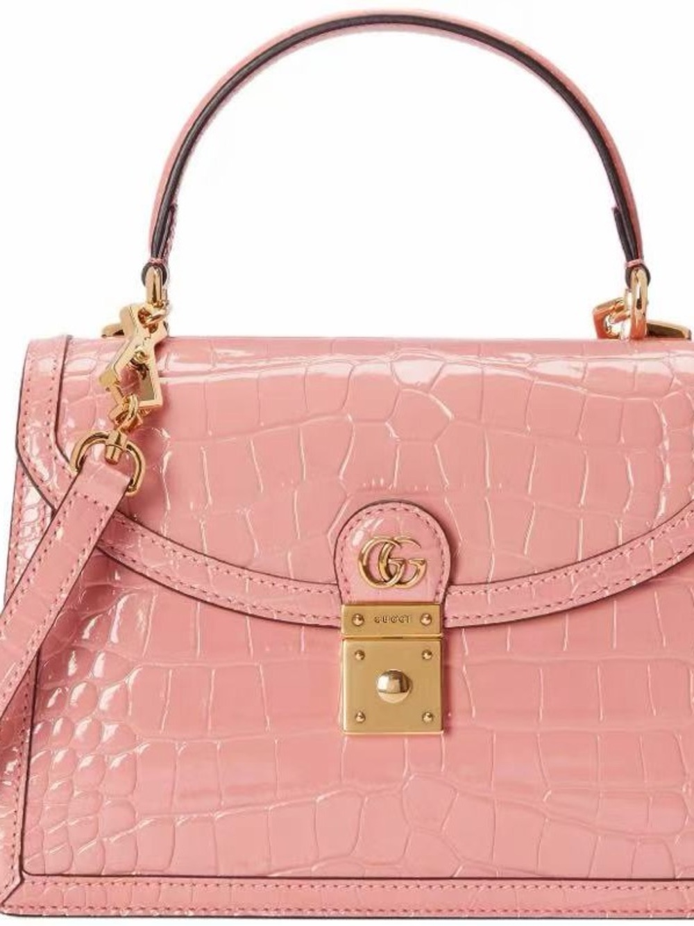 Gucci Pink GG Top Handle Crocodile Leather Bag
